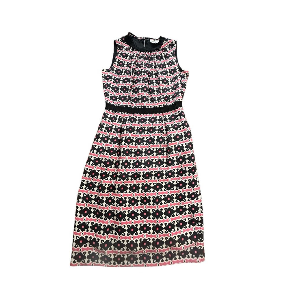 Milly New York Vintage‎ Original Shift Dress Women's 2 Pink Black 100% Silk WX10